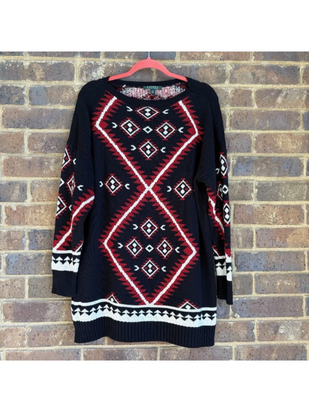 LAUREN RALPH LAUREN Aztec Southwest Tunic Long Sleeve Sweater Geometric Women 1X
